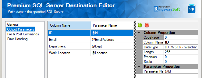 SQL Server Destination - Output parameters.png